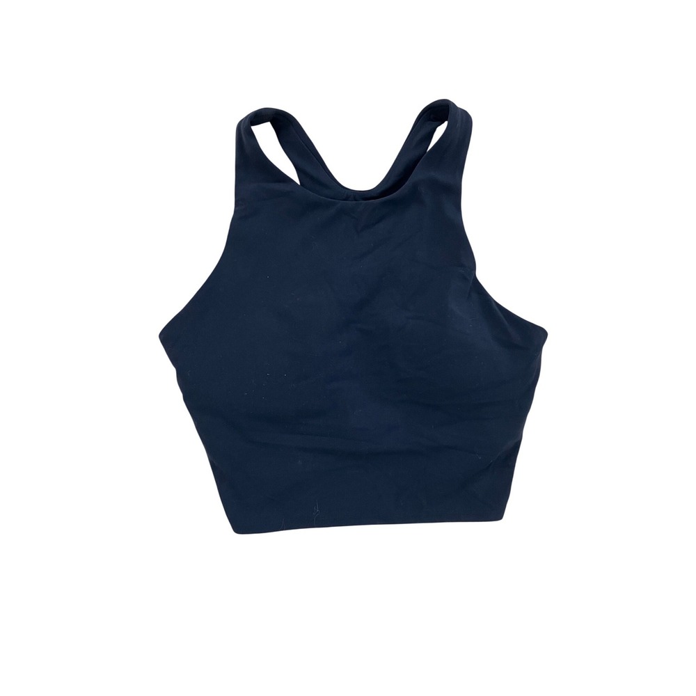 Athleta Womens Navy Blue High Neck Racerback Crop Top Active Tank Shelf Bra M